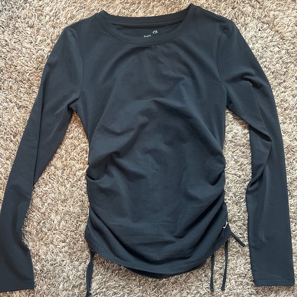 GapFit womens brushed tech jersey long sleeve black ruched athletic top size XS - Picture 1 of 5